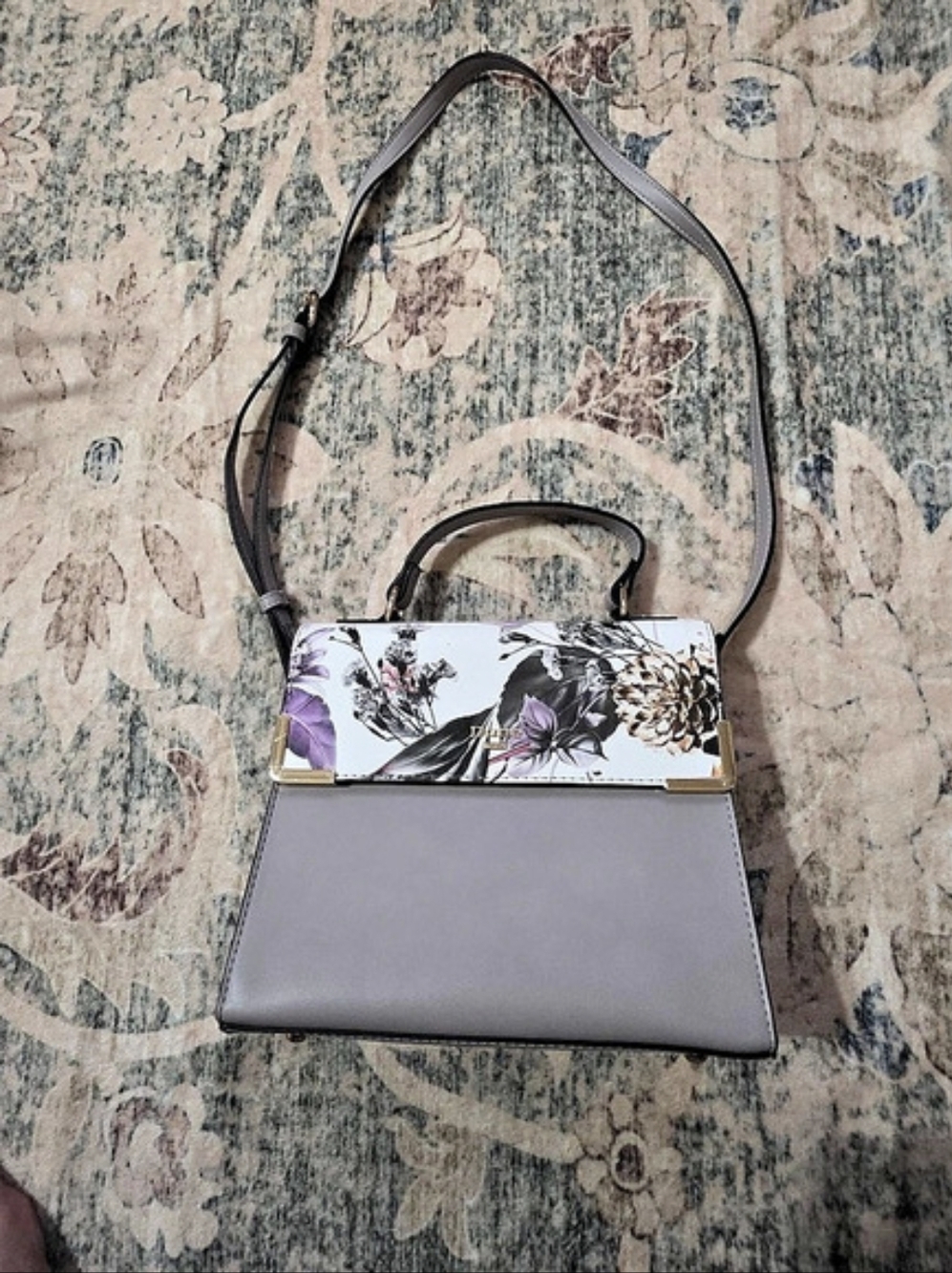 Dune London Floral Crossbody Bag in Gray & White